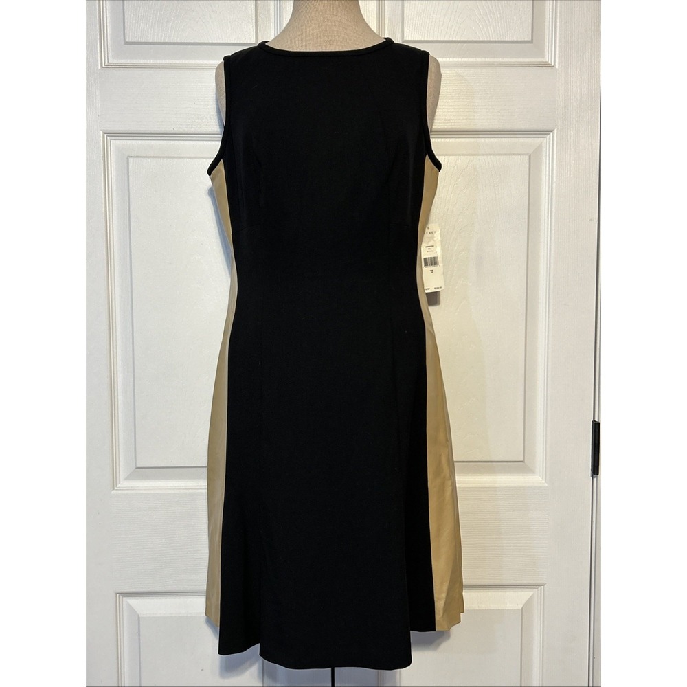 Lauren Ralph Lauren Midi A Line Colorblock Tan Faux Leather Black Dress 12 NWT
